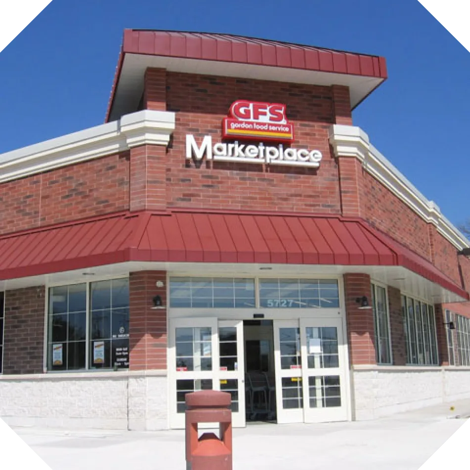GFS Marketplace store with a brick corner entrance