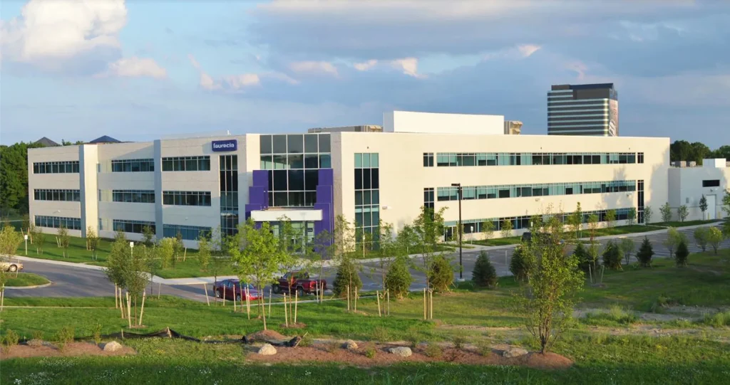 Faurecia office campus with landscaped grounds
