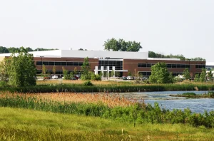 Farathane office building beside a pond