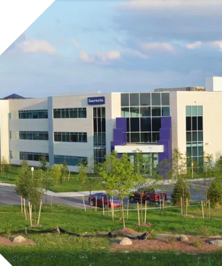 Modern office building with purple accents